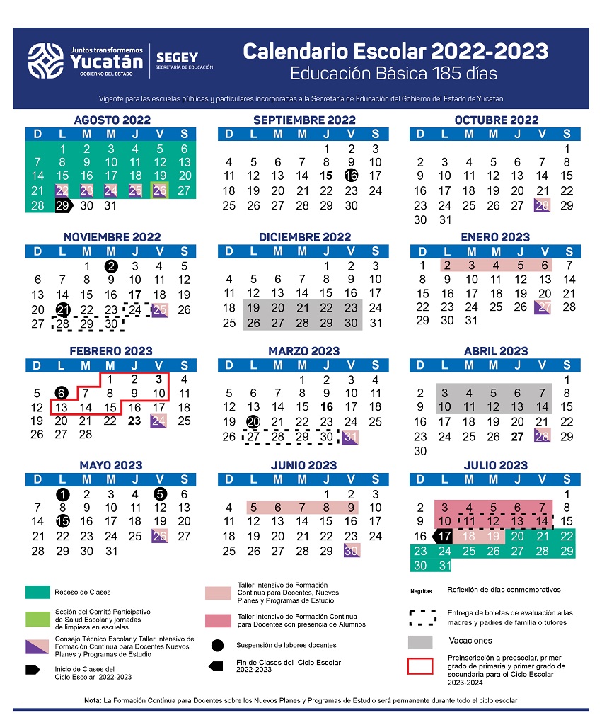 Segey presenta Calendario Escolar 20222023 de 185 días